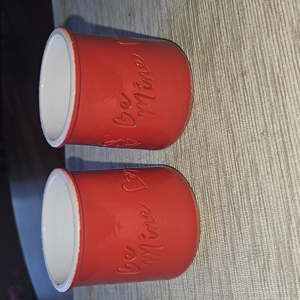 La Fermiere Ceramic Glazed Red " Be Mine"Reuseable Jars Qty 2
